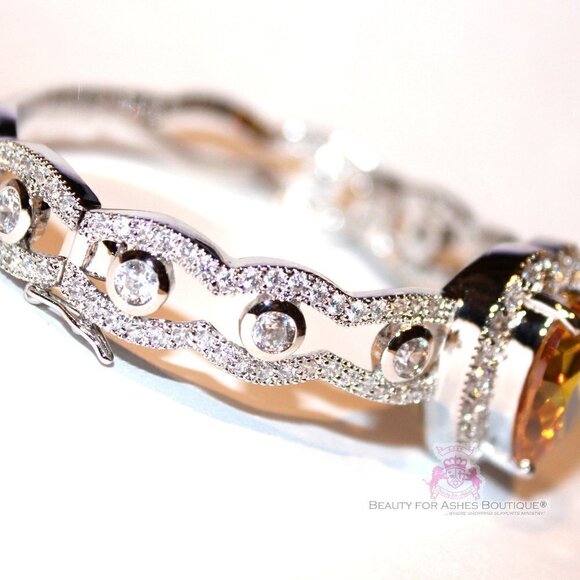 Canary Yellow Cubic Zirconia Heart Love Valentine Cuff Choose Joy Cz Bracelet - Picture 3 of 10